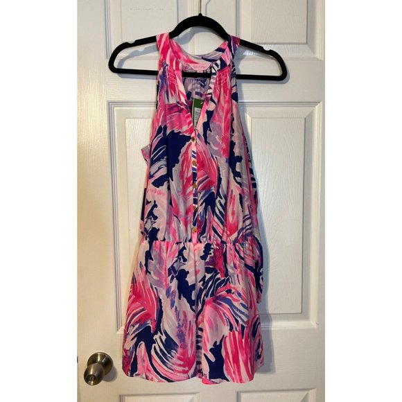 Lilly Pulitzer Romper XS NWT Sunny Shoulder Silk Elsa Paradise Point $198 - Picture 6 of 10